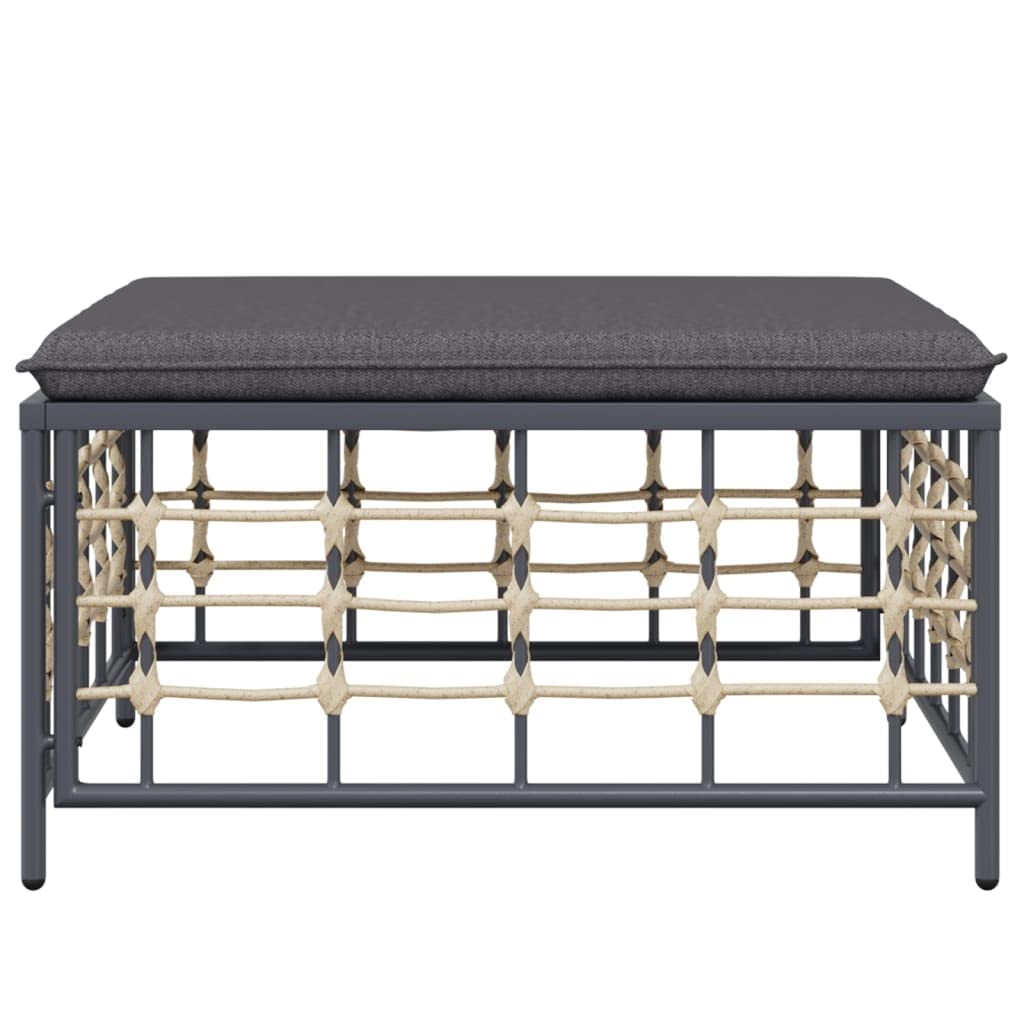 Poggiapiedi da Giardino con Cuscino in Polyrattan Grigio Scuro Sedie da esterno Lettino prendisole Divanetto da esterno Adatto per terrazze, prati e patii.