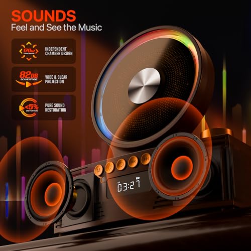 Retro Portable CD Player for Home Decor, CD Player with Speakers, Bluetooth/Battery/Remote, Desktop Vintage CD Players for Kids to Seniors, Combo with Radio/USB Driver/Stereo Sound/AUX/Timer — view 5