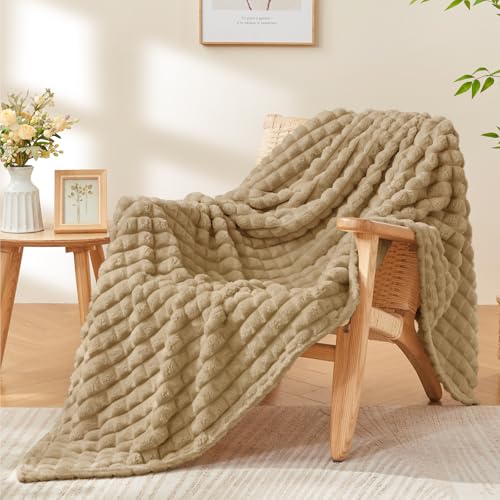 Image of BEDELITE 3D Checked Camel Fleece Throw Blanket for Couch, 50x60 Inches