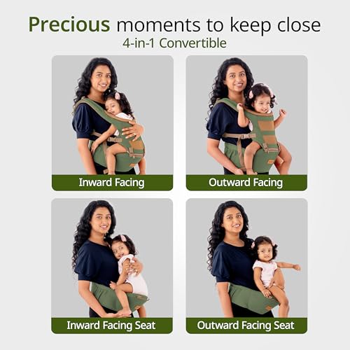 Image of LuvLap Royal Hip Seat Baby Carrier with 4 Carry Positions, Baby Carrier with Hip seat for 6 to 24 Months Baby, Adjustable New-Born to Toddler Carrier, Max Weight Up to 15 Kgs (Green) (Pack of 2)