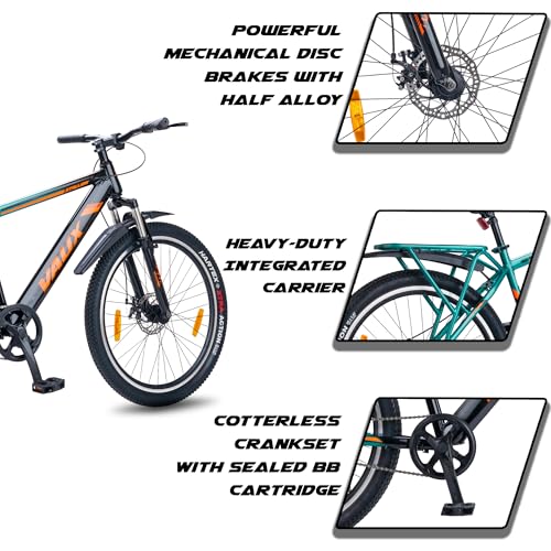 Image of Vaux Stallion-Pro 26inch Cycle for Men with Integrated Carrier IBC| 17 inch Steel Frame| Dual-Tone Colors| Dual Disc Brakes| 26 X 2.4 Nylon Tyres| Front Suspension| Single Speed(Green-Black)