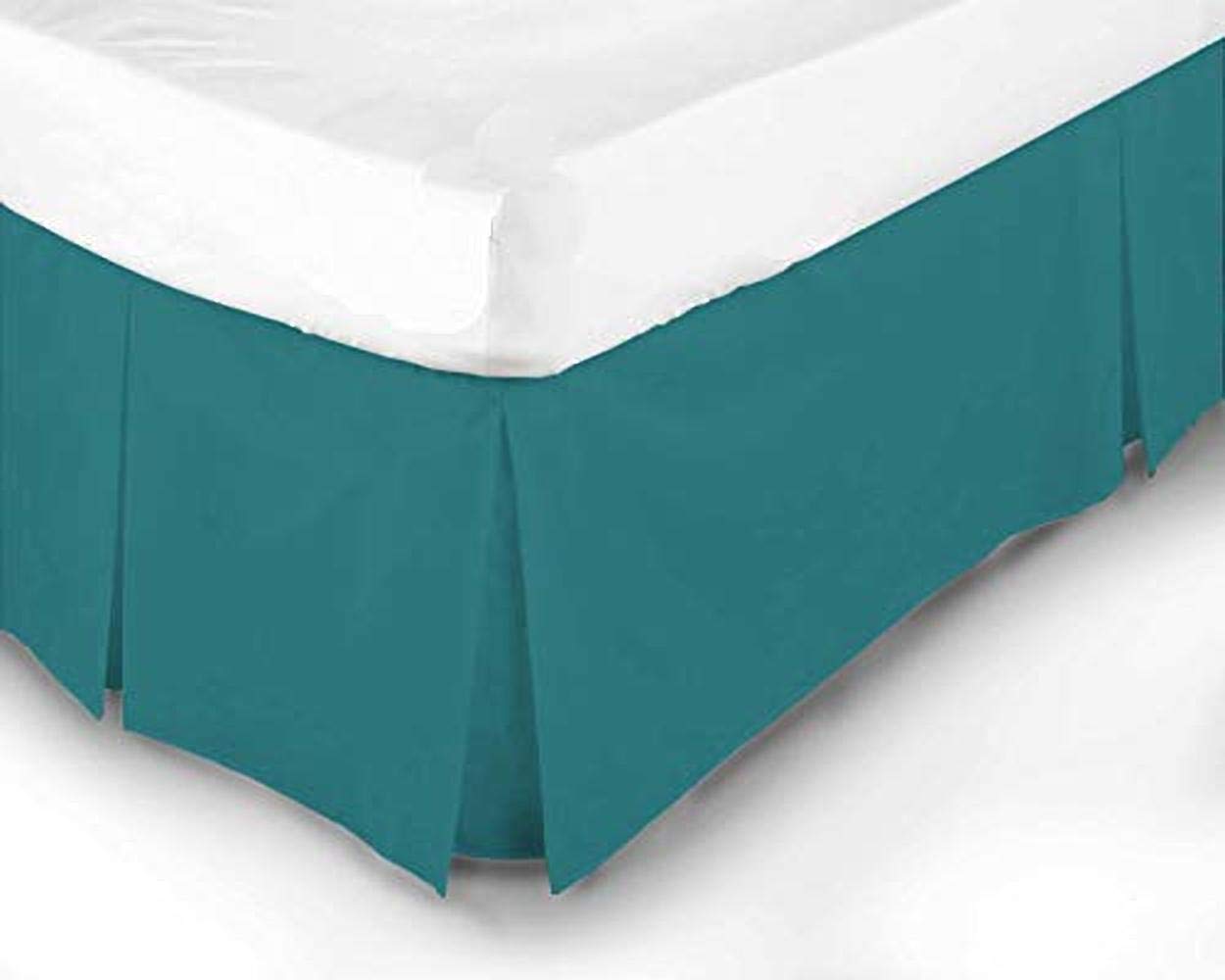 LARENCE CAPRINO LUXURY PLAIN DYED PLEATED POLY COTTON PLATFORM BASE VALANCE SHEETS TEAL (SINGLE)