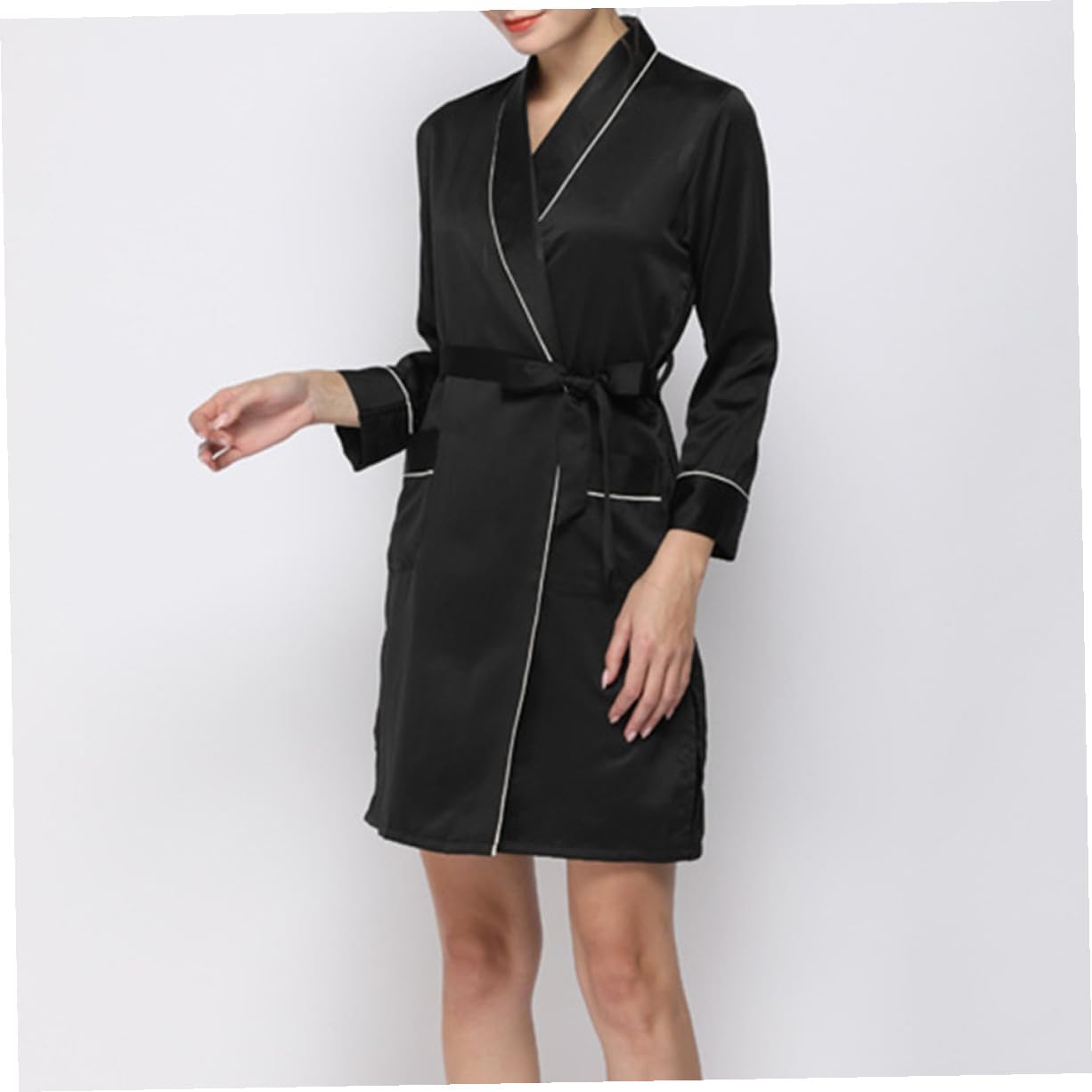 Abaodam Bata de Salón para Mujer, Estilo Seda Sintética, Corta, Encaje y Cinturón, Cómoda Secado Rápido para Salón y Corte de Pelo