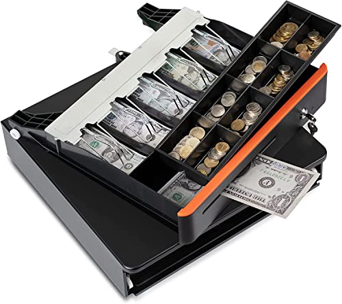 Tera 16” Auto Open Cash Drawer With Micro Switch Heavy Duty 5 Bill 8 Coin Insert Tray For Pos System Removable Cash Tray Media Slot With Round Corner 24V Rj12 Key-Lock For Small Business Retail 405R #TOP6