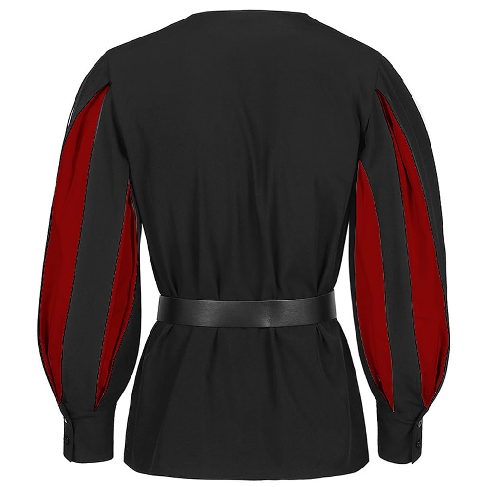 Costume Médiéval Homme – Chemise Viking Pirate à Lacets, Noire, Taille XL – Halloween, Cosplay, Renaissance