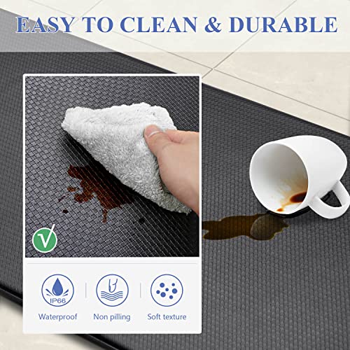 Abilliongo Kitchen Floor Mats Kitchen Rug Set 2 Piece, Soft Cushioned Anti Fatigue Kitchen Mats, 2/5Inch Thick Waterproof Non Slip Memory Foam Standing Rug Set Of 17.3" X29+17.3"X47", Black #TOP3