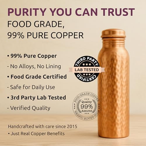 Image of 100% Pure Copper Water Bottle for Drinking - Hammered 34 OZ