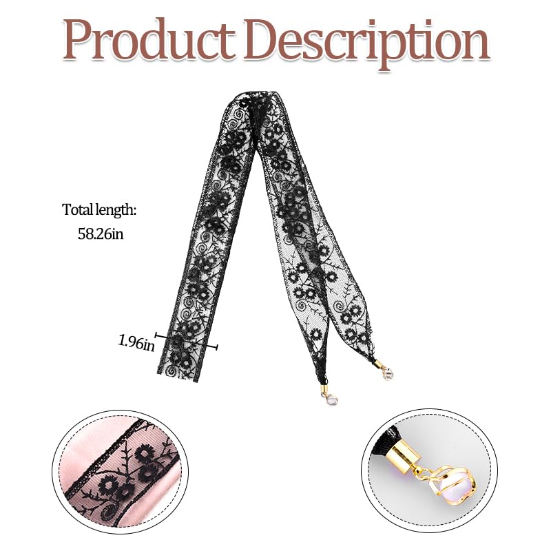 Floral Lace Head Scarf Black White Skinny Scarves Hair Ribbons Scarf French Lace Headband Costume Accessories2