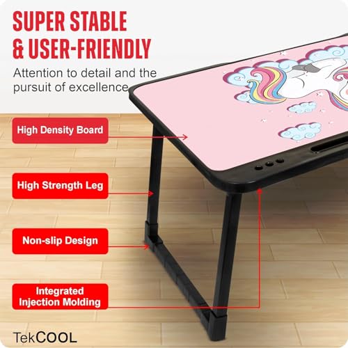 Image of TEKCOOL Smart Multipurpose Foldable Laptop Table with Cup Holder, Study Table, Bed Table, Breakfast Table, Foldable and Portable /Ergonomic & Rounded Edges /Non-Slip Legs (New Unicorn)'
