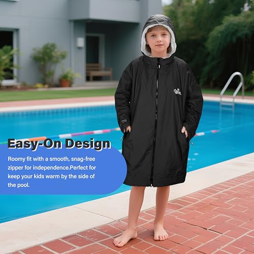 Image of Catalonia Waterproof Kids Swim Parka with Hood, Sherpa Lined Swim Coat with Inner Pocket & Write-On Name Tag