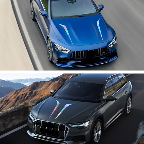 Image of TOMALL 2pcs 39 inch Car Hood Stripe Sticker for Car Auto Racing Sport Body Side Stripe Decal Skirt Roof Hood Bumper Stripe Decal Universal Vinyl Modified Decal Decoration for SUV Off-Road Vehicles (Laser)