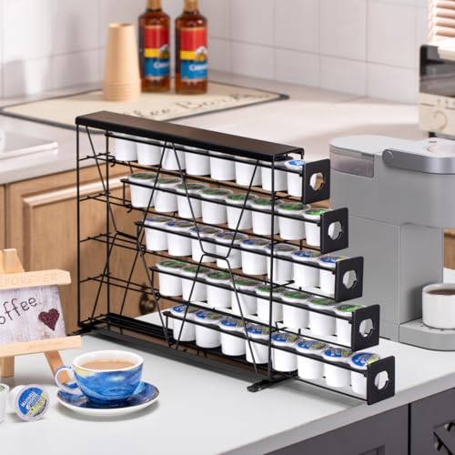 Image of FlagShip 5-Tier Corner Coffee Pod Organizer for K Cup - 40 Capsules Metal Storage, Space-Saving Kitchen Countertop Rack Wall Mountable