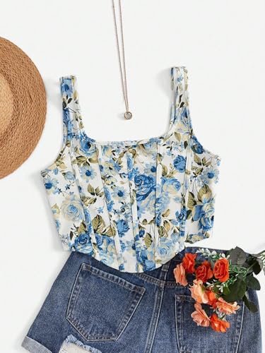 Image of mikuchiku Women's Floral Corset Tank Top, Printed, Sleeveless Crop Top