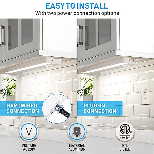 Torchstar Led Under Cabinet Lighting 3Cct, 12 Inch 8W 540Lm, Hardwired & Plug-In, 3 Color Selectable Cri90 120V Etl Listed Dimmable Under Counter Lights For Kitchen, White Aluminum Housing, Pack Of 4 #TOP3