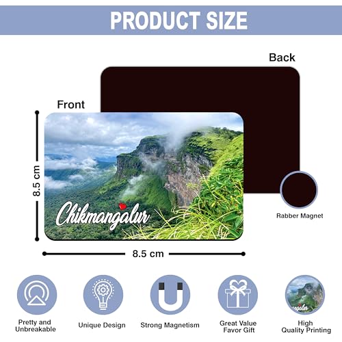 Image of Elegant Fridge Magnet with Themes |Rectangular Size Refrigerator Magnet with Magnetic Rubber Back | Pack of 1, 8.6cm X 5.4cm (Chikmangalur - Design 9)