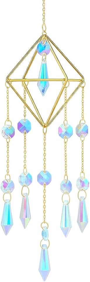 Suncatcher Moderno Arco-íris – Cristal Pendulum 40/63 mm, Corrente Dourada, Feng Shui, Decoração, Presente Espiritual, Boa Energia Natural