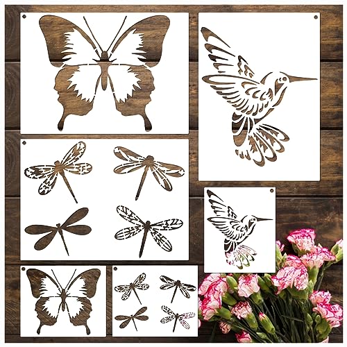 Hummingbird Butterfly Dragonfly Stencils Template Reusable Plastic Stencils for Painting on Wood Craft Canvas Walls Decorations DIY Projects Nature Spring Template in Small & Large Sizes (Nature)