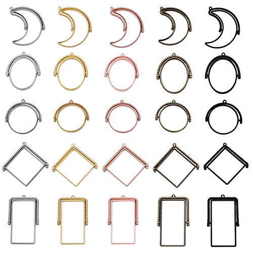 OBSEDE Rotatable Open Back Bezel Pendants Charms Resin Molds for Jewelry Findings DIY Art Craft Pressed Flower Frame Assorted Geometric Trays 25pcs