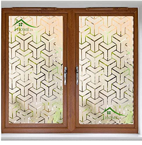 Image of HOME13 Frosted T Leaf Window Film Decorative Static Cling Window Film Window Clings Privacy Non-Adhesive T Leaf Frosted Glass Film for Living Home (Vinyl, 24x150)