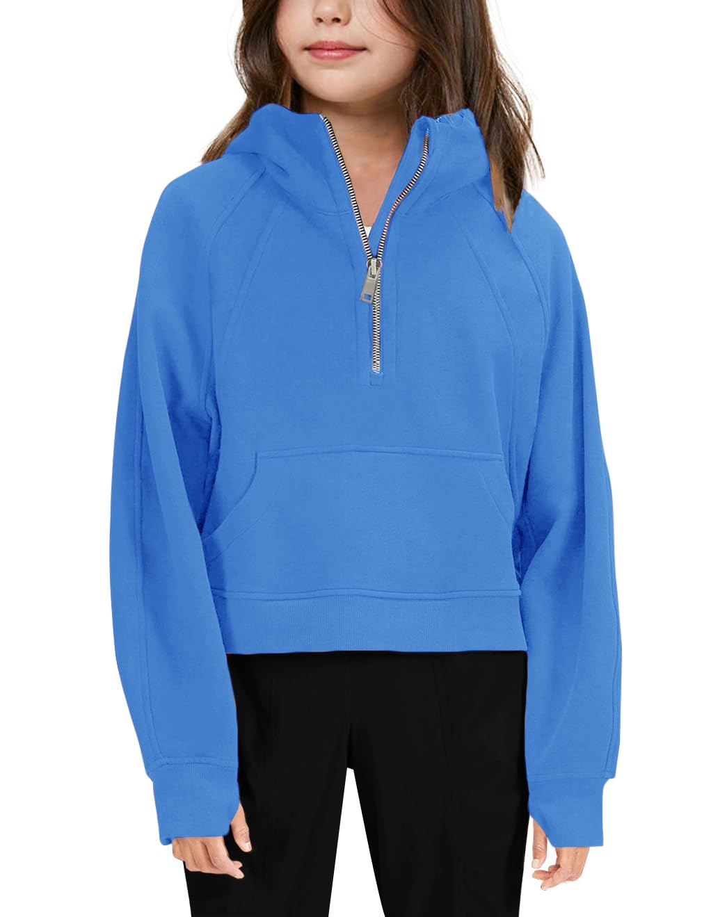 Stylish Batermoon Half-Zip Crop Hoodie with Thumb Holes for Teens
