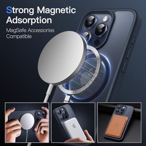 Image of JETech Magnetic Cover Case for iPhone 15 Pro 6.1-Inch Compatible with MagSafe, Translucent Matte Back Slim Shockproof Phone Cover (Blue)