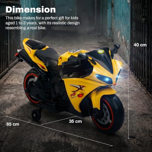 Image of Baybee R7 Baby Electric Bike for Kids with Foot Acceleration | Rechargeable Ride on Baby Bike with LED Lights & Music | Toddler Battery Operated Bike for Kids to Drive 1 to 3 Years Boys Girls (Yellow)