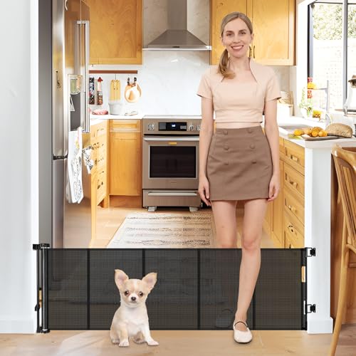 20 Inches Tall Retractable Short Dog Gates for Doorways, Short Pet Gate to Step Over, Extends up to 55
