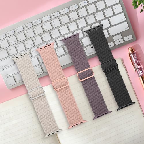 Image of Delidigi Stretchy Bands Compatible for Apple Watch Band Women 40mm 38mm 41mm 42mm 44mm 45mm 46mm 49mm, Nylon Braided Straps for iWatch Series 11 10 9 8 7 6 SE 5 4 3 Ultra 3 2 1