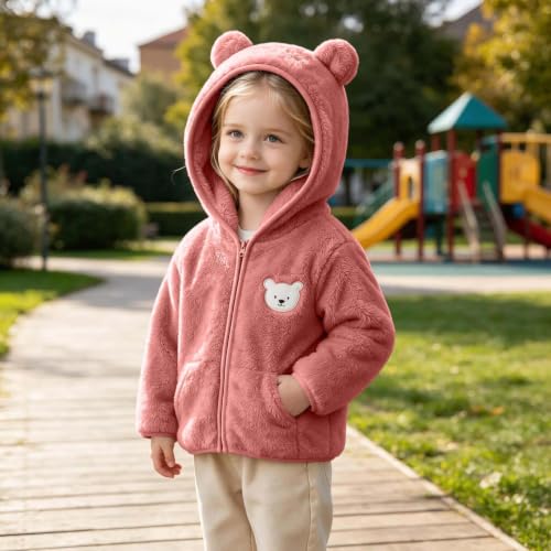 Piuwrlz Toddler Girls Bear Ear Hooded Fleece Jacket Zip Up with Pockets — view 3