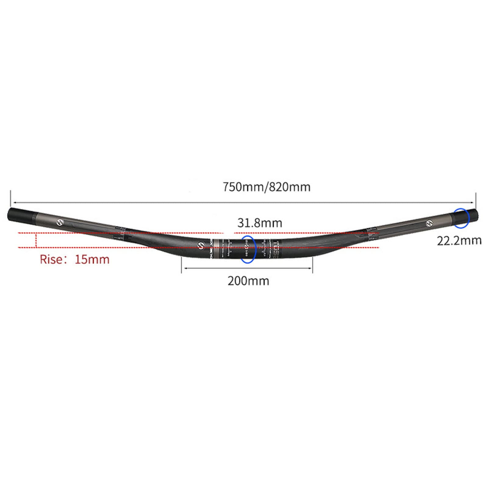 Guidon de VTT en fibre de carbone 31,8 mm Hauteur 15 mm