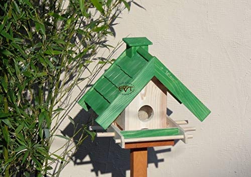 Vogelhaus mit Ständer BTV-X-VOWA3-MS-gras001 Schönes PREMIUM Vogelhaus mit Ständer KLASSIK-PREMIUM Vogelhaus 1,5 L Silo+ SICHTSCHEIBE RUND / GLAS, FUTTERVORRAT-SILO – VOGELFUTTERHAUS , wetterfestes Vogelfutterhaus MIT FUTTERSCHACHT-Futtersilo Futterstation Farbe grasgrün grün PURE GREEN kräftig tannengrün/natur, MIT TIEFEM WETTERSCHUTZ-DACH für trockenes Futter, mit Futterschacht zum Nachfüllen oben, 100% Massivholz, QUALITÄTSPRODUKT vom Schreiner - 3