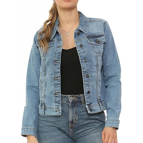 NOROZE Women’s Washed Denim Jacket with Classic Design Cover