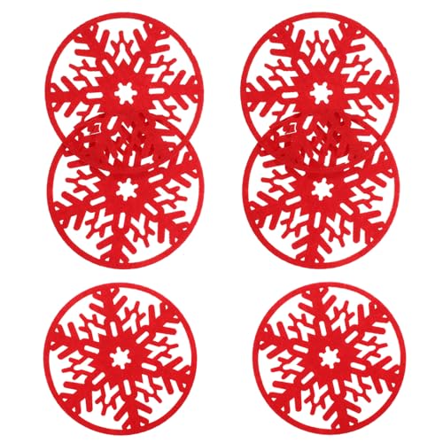 JECOMPRIS 6pezzi Sottobicchiere in Feltro Rotondo Antiscivolo Motivo Fiocco di Natalizio e Isolamento Termico