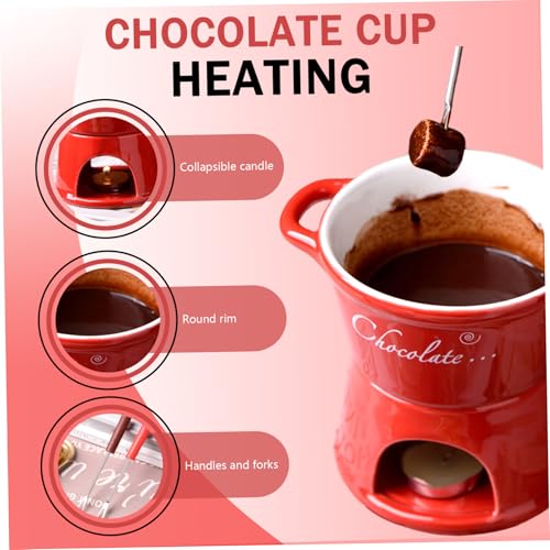 Mug à fondue en céramique avec fourchettes réutilisables pour chocolat