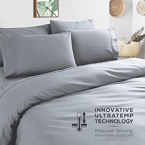 Mueller UltraTemp 6 PC Queen Sheet Set - Ultra-Soft Luxury Series, Cooling & Breathable Hotel Luxury Bed Sheets, Deep Pocket Wrinkle-Free Oeko-TEX, Light Gray
