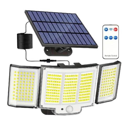 TRDEWR Luz Solar De Seguridad Lámpara Solar LED, Luz De Seguridad For Exteriores con Sensor De Movimiento, Resistente Al Agua, 348 LED, Potente Foco Solar For Jardín Y Garaje 3 Modos De Luz