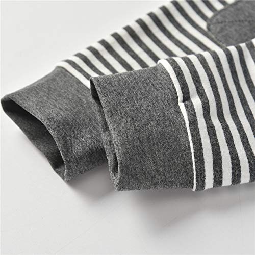 Toddler Infant Baby Boy Clothes Striped Long Sleeve Hoodie Tops Sweatsuit Pants Outfit Set (6-9 Months) Grey #TOP7