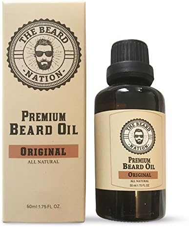 Premium Men’s Beard Oil by The Beard Nation: 100% Natural Formula Beard Growth Oil to Strengthen & Condition Facial Hail/Essential Beard & Moustache Grooming Oils/Tame Hair & Prevent Itchiness- 50ml
