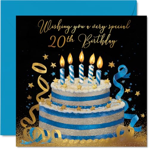 Cartes 20e anniversaire femme homme gâteau or argent