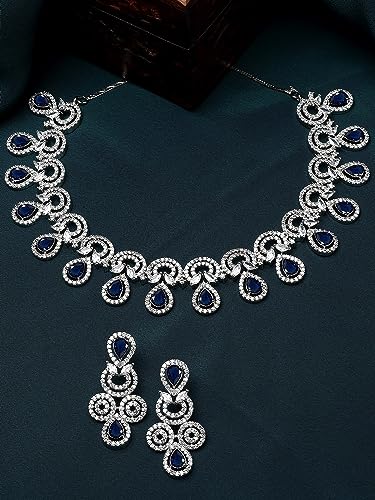 Image of Karatcart Silver Tone Green American Diamond Studded Necklace Set for Women