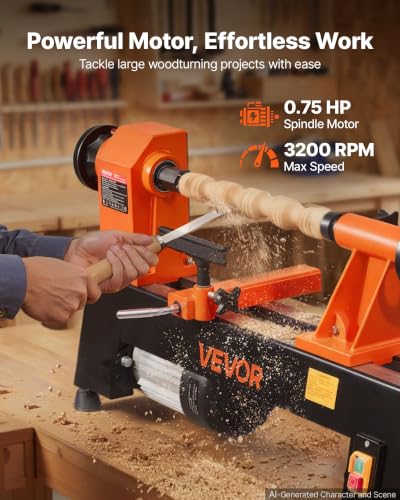 Image of VEVOR Wood Lathe 3 /4 HP 12 inch x 18 inch Benchtop Wood Lathe Machine 5 Speeds, 780 /1320 /1920 /2640 /3840 RPM, with Tool Rest, Wrenches, Faceplate, Heavy Duty, for Beginner Professional Woodworking, Woodturning