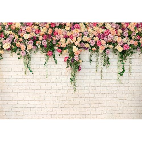 dnldliq 7x5ft Pink Floral Backdrop for Bridal Shower White Wall