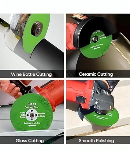 Image of AK DIAMOND 4 Inch Glass Ceramic Cutting Disc, Diamond Ultra-Thin Saw Blade for Smooth Cutting, Grinding of Glass, Crystal, Wine Bottles, Tile (Green, 1 Pack) (5)