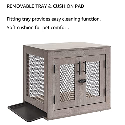 unipaws 25.5 Inch Dog Crate Furniture, Wooden Dog Kennel for Small Breed, Indoor Wood Dog Cage, Inside Side End Table Crate with Tray and Dog Bed for Puppy, Cats, Min Pigs, Rabbit, Up to 25 lbs - Image 5