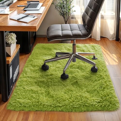 Green Rug for Bedroom, 2x3 Fluffy Area Rugs for Kids Playroom, Furry Carpet for Nursery Room, Shaggy Rug for Teen Living Room, Thick Fuzzy Plush Rug for Dorm, Cute Room Decor for Baby
