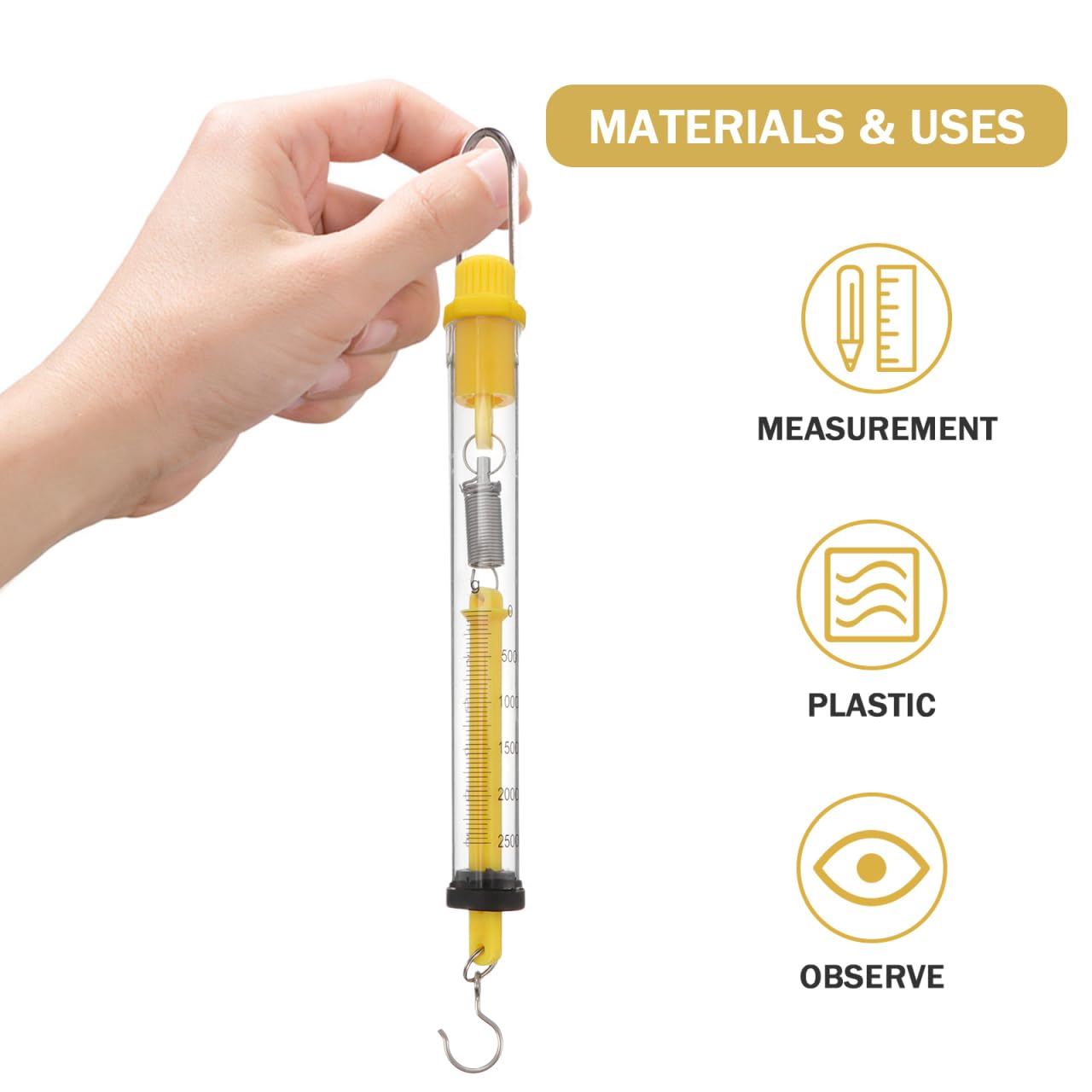 Báscula de resorte de plástico, 2,5 kg, portátil, para colgar, Newton, medidor de fuerza, con gancho para profesores, estudiantes, laboratorios, 4 unidades
