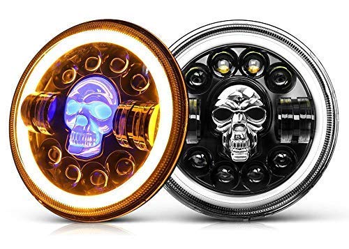 Arhaan Art Modification Bullet Skull/Bhoot Design 7 Inch LED Headlight for Mahindraa Tharr, Harley Davidson, Bullet 350, Bullet Bike Accesseries-image-45