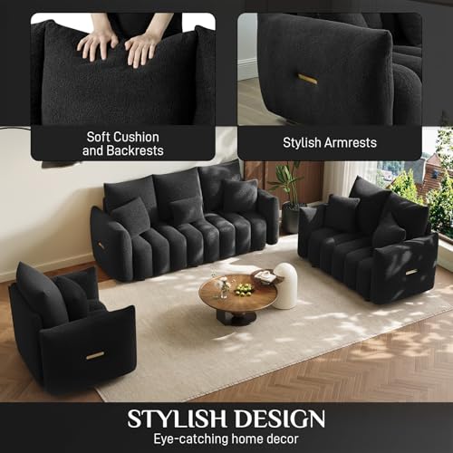 Image of OUYESSIR 2 Pieces Boucle Sofa for Living Room, Modern Deep Seat Sofa Chair & 3-Seater Couch, Oversized Cloud Sofa Couch Set, Comfy Upholstered Teddy Living Room Furniture, Black
