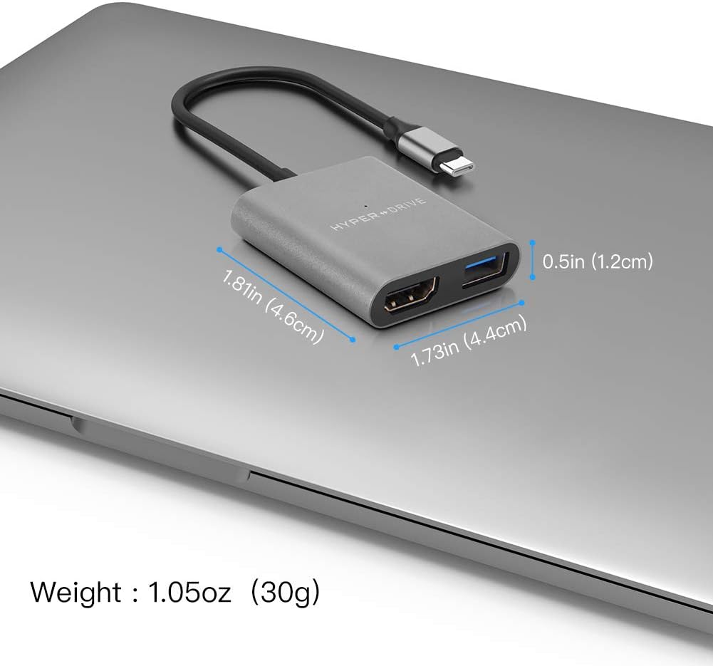 HyperDrive USB Type C HDMI Adapter, 3-in-1 USB C to HDMI Converter Aluminum Digital Multiport Type-C Hub w 4K and Power Delivery, USB 3.1 for MacBook, Ultrabook, Chromebook, PC, USBC Devices