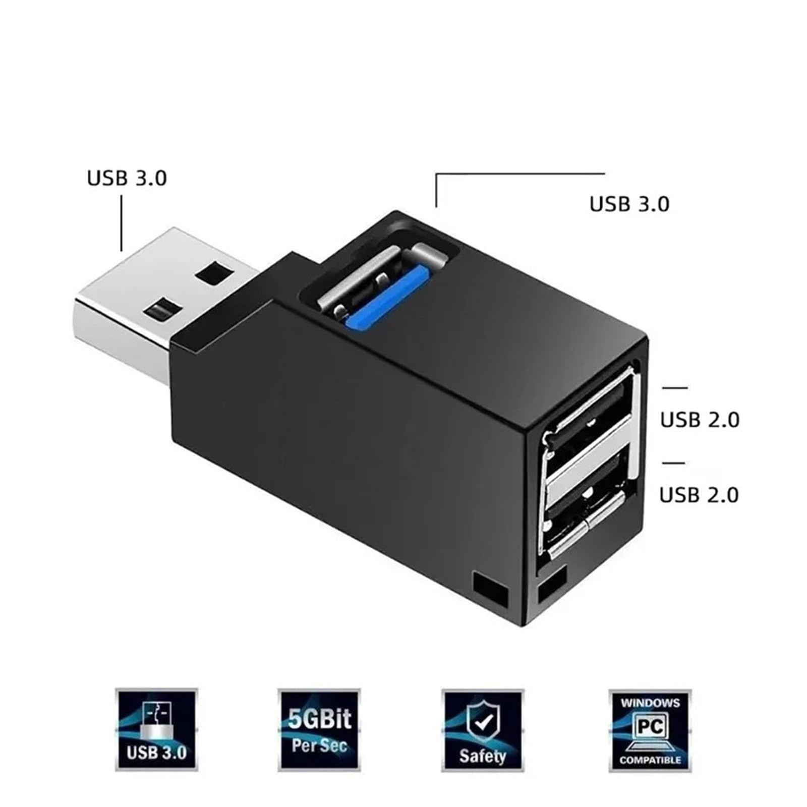 Wieloportowy rozdzielacz koncentratora USB 3.0 do laptopa PC, adapter USB 2.0/3.0 do ładowania dysku U i czytnika kart